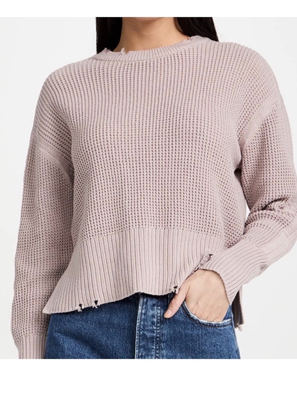Pistola Olga Sweater Mauve Pink Waffle Knit Distressed Hem 100% Cotton, Small